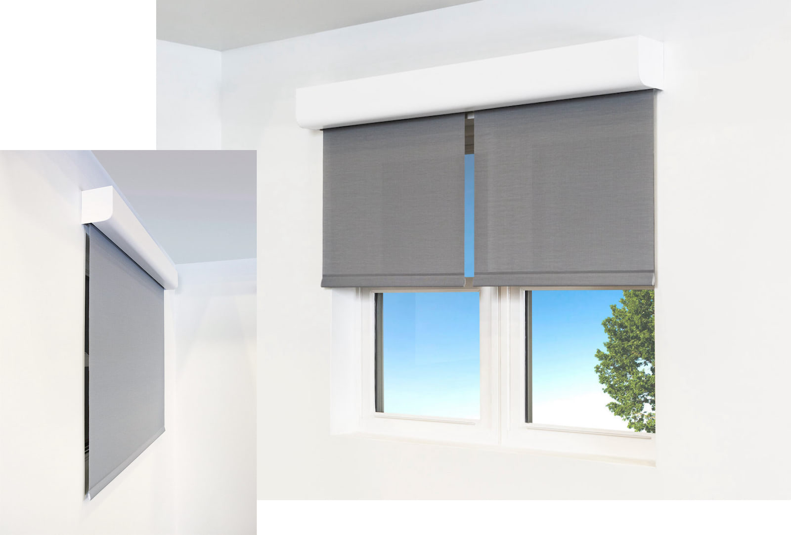 Pictures of 2 windows using Architectural shade hardware